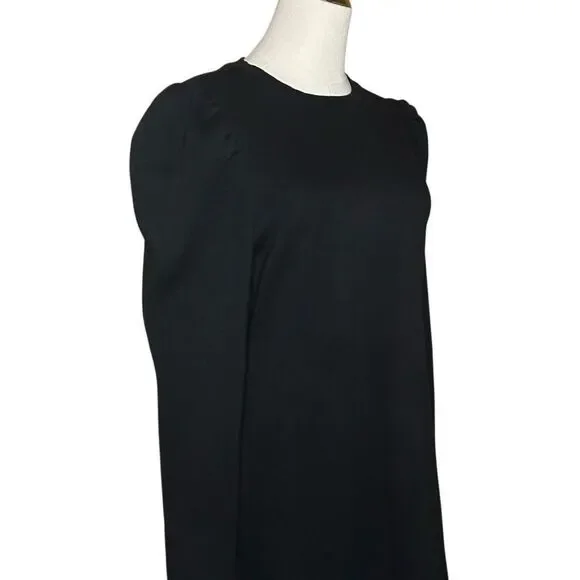 Revamped Womens Black Long Sleeve Midi Dress Size S Puff Sleeve Round Neck - Picture 5 of 16